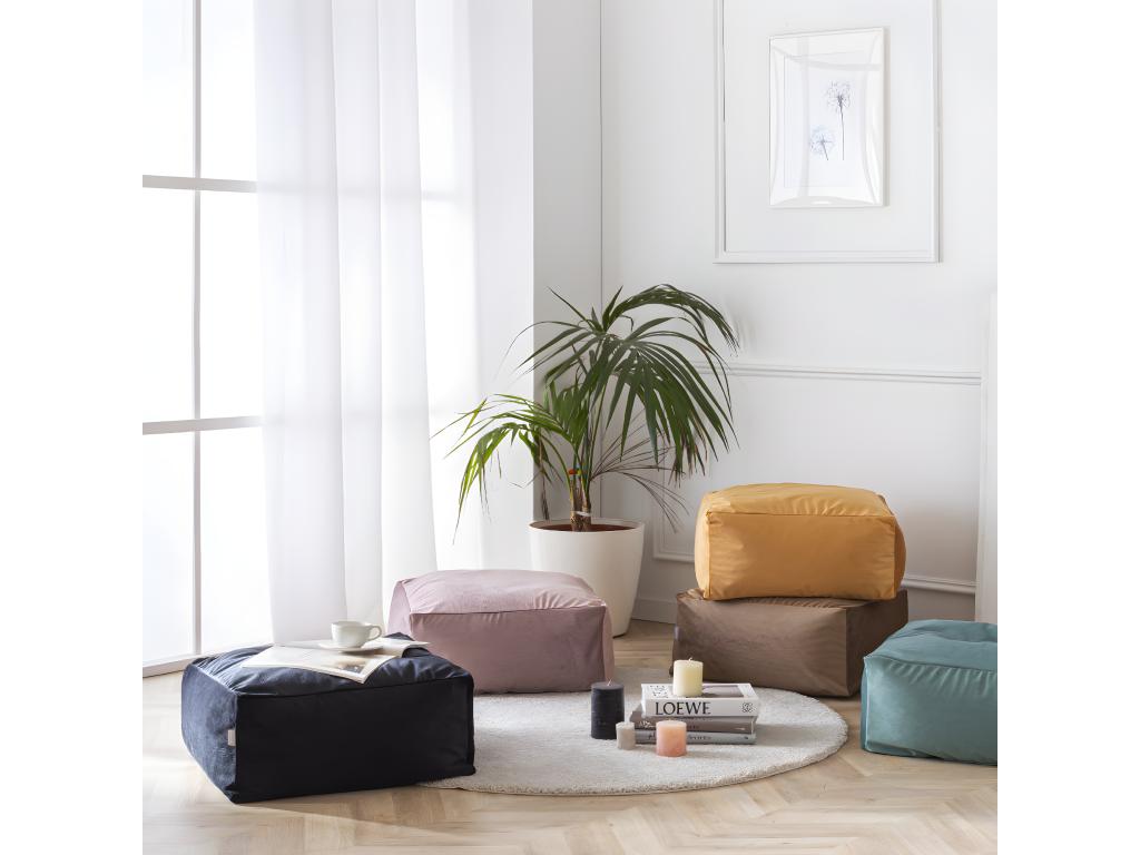 Pouf amovible en velours Homzora 50x50x25 cm noyer