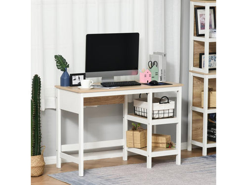 Bureau informatique multimédia dim- 110L x 48l x 76H cm 2 étagères latérales MDF E1 chêne clair blanc