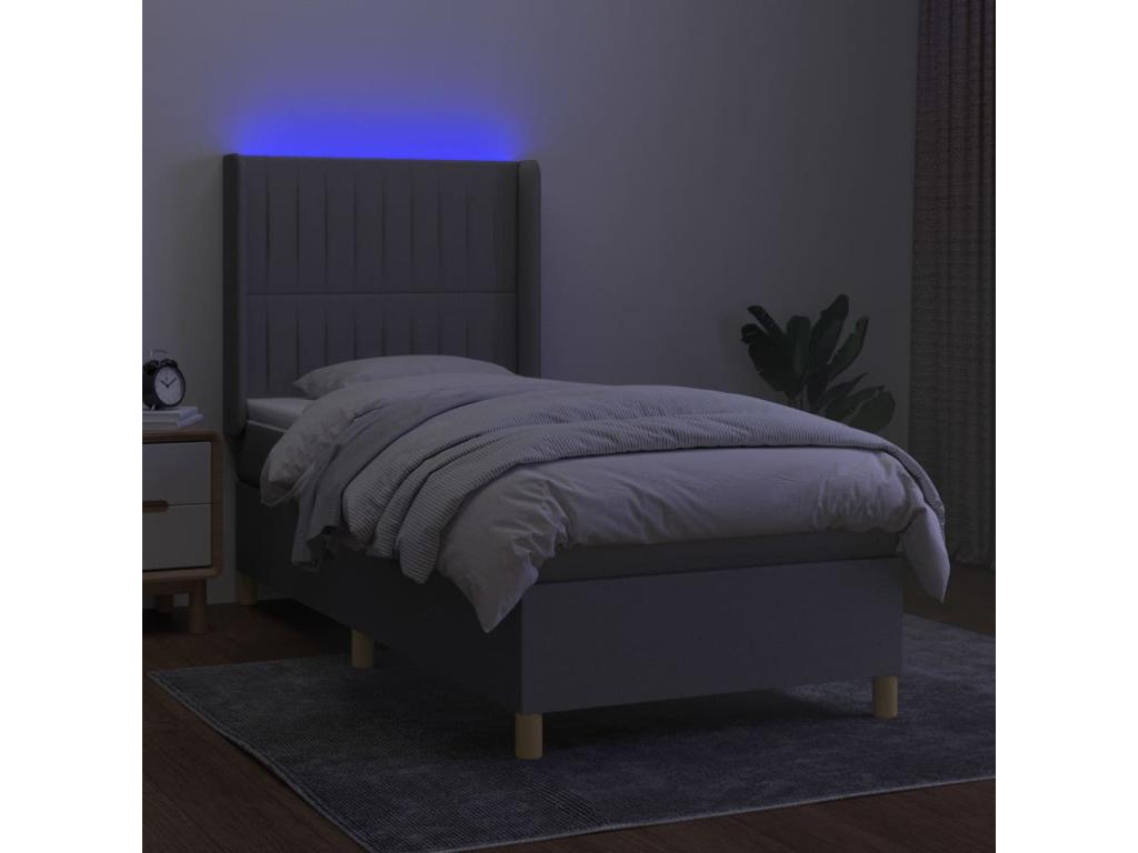 Sommier tapissier avec matelas et LED Gris clair 90x200cm Tissu