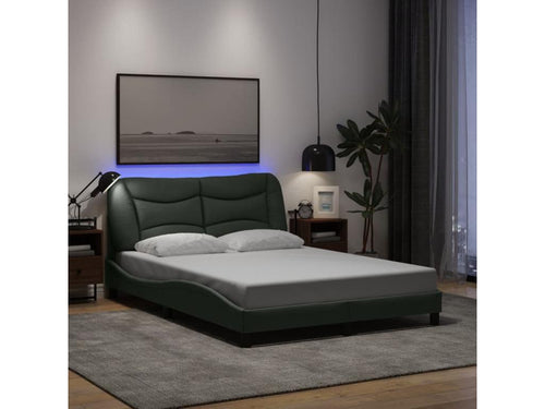 Cadre de lit avec LED sans matelas gris foncé 140x190 cm tissu