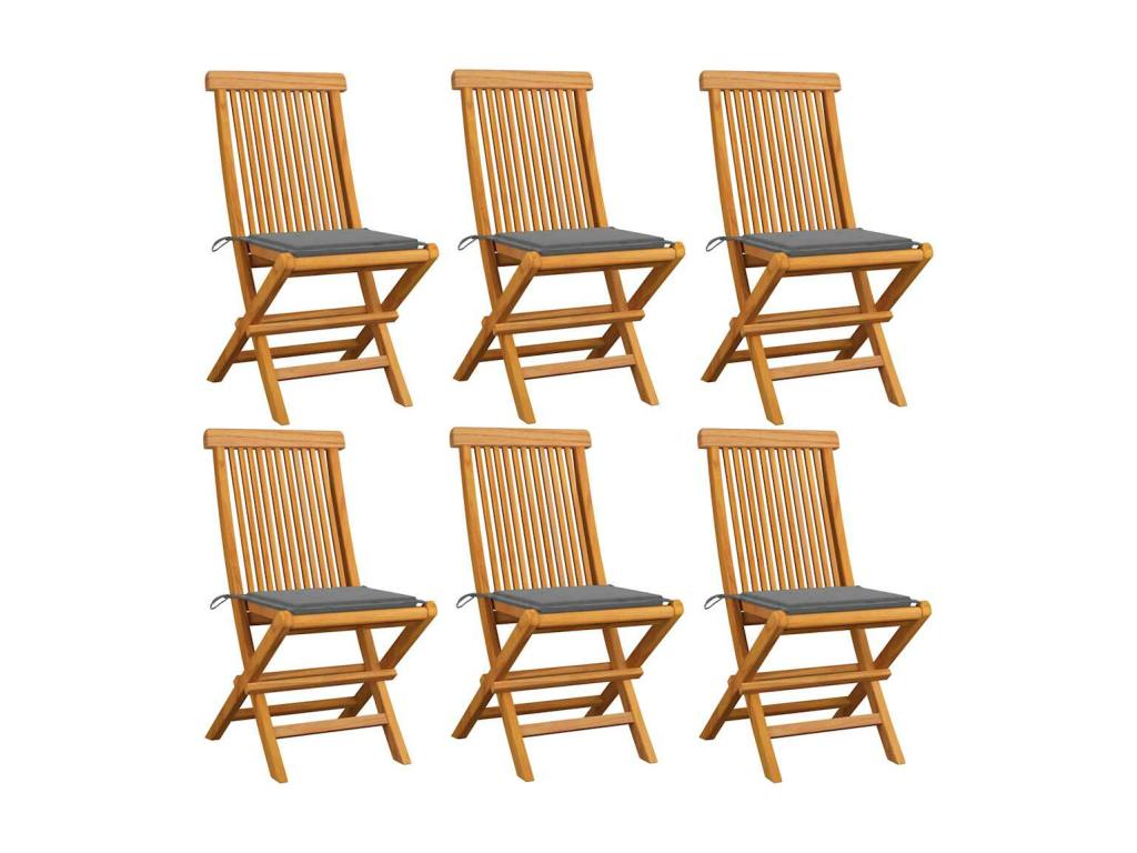 Chaises de jardin et coussins gris lot de 6 Bois de teck massif