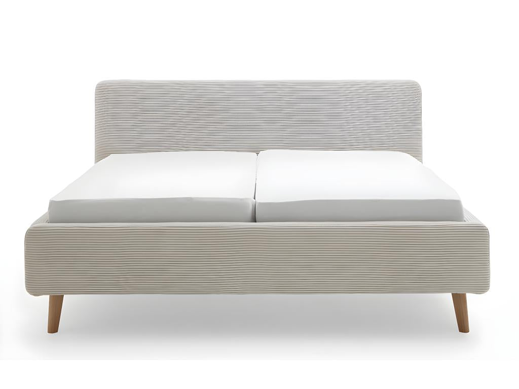 Lit rembourré adulte 180x200cm avec tête de lit en velours côtelé beige -L- 200 x P- 218 x H- 105cm