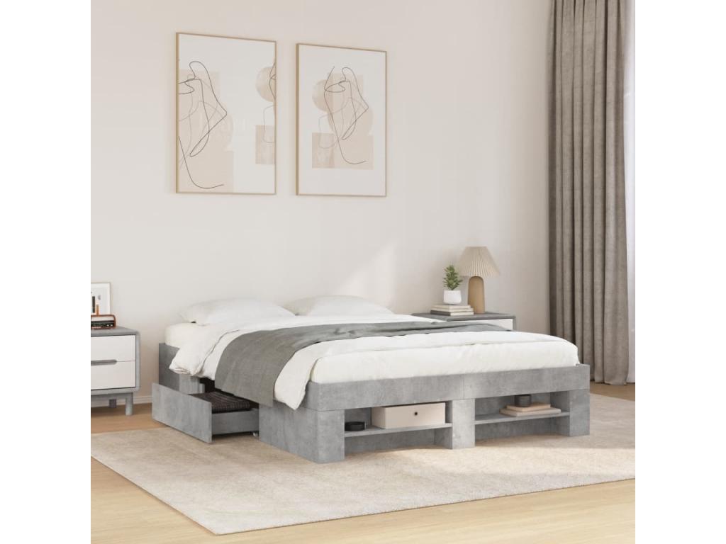 Cadre de lit sans matelas gris béton 120x190 cm bois ingénierie