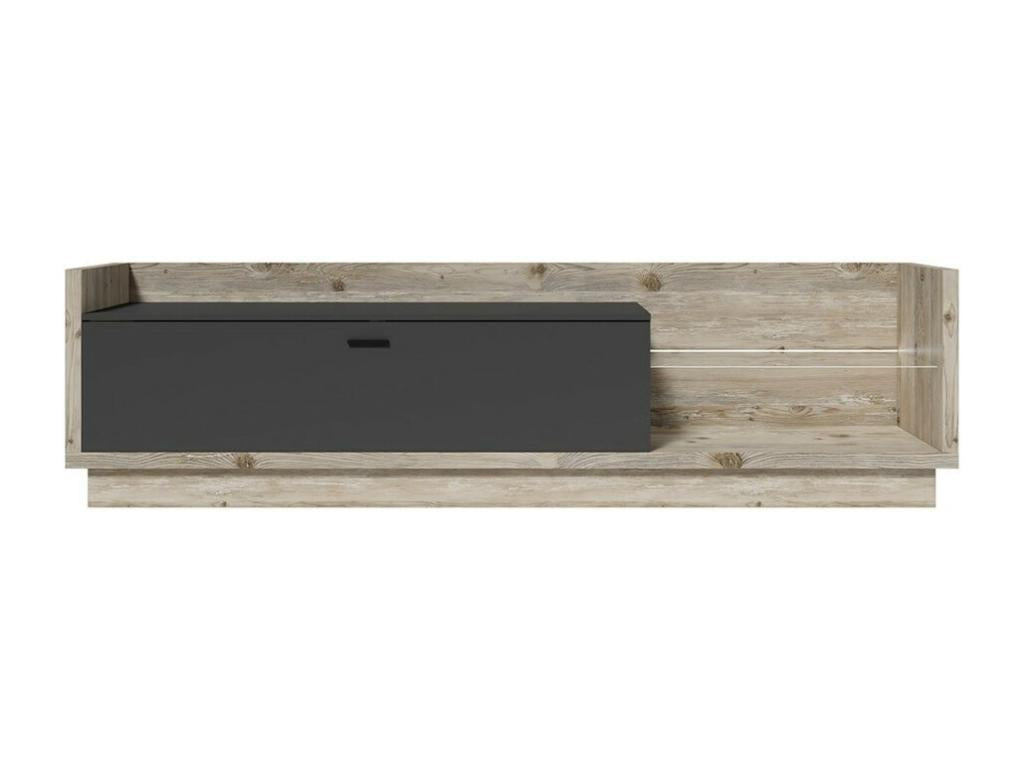 Meuble TV collection Doucezen avec LED - Coloris pin et gris anthracite - Dimensions 220x58x48 cm