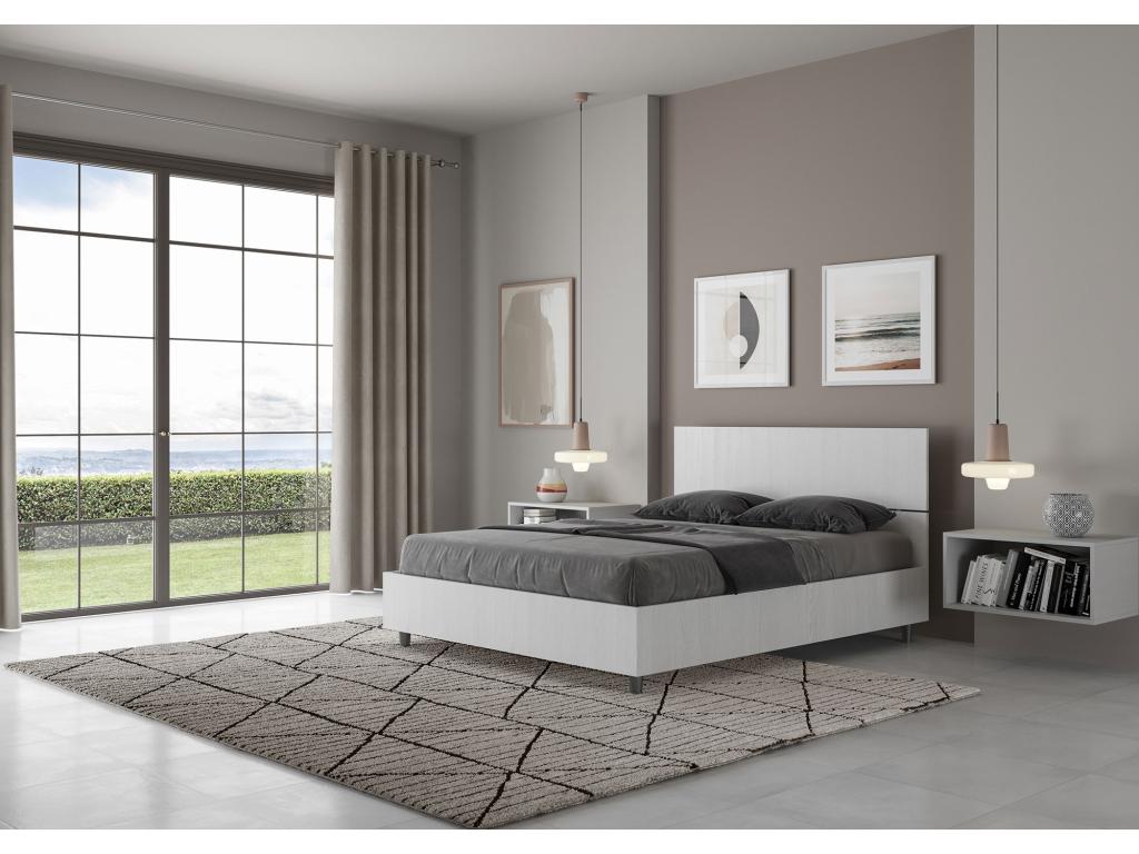 Lit double sans sommier 140x190 tête de lit droite frêne blanc Homzora