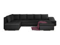 Canapé panoramique convertible tissu noir et simili cuir noir Doucezen 340cm-Méridienne A droite
