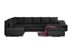 Canapé panoramique convertible tissu noir et simili cuir noir Doucezen 340cm-Méridienne A droite