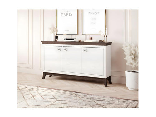 Buffet design 160cm pour salon couleur blanc et chêne foncé collection Doucezen.