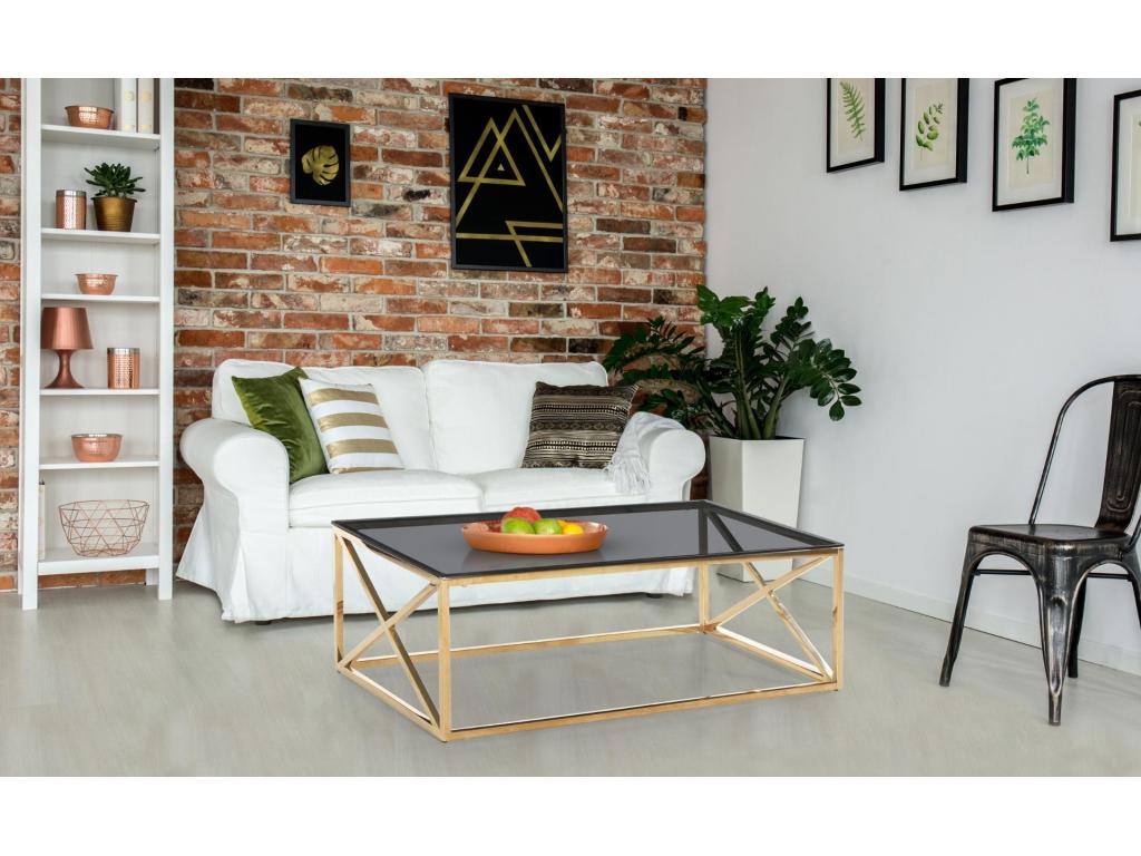 Table Basse Verre Design Homzora 120cm Or / Noir