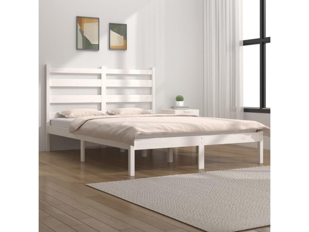 Cadre de lit Blanc Bois de pin massif 120x190 cm Petit Double