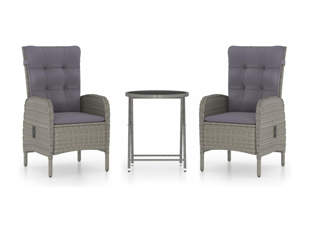 Ensemble de Homzora de jardin 3 pièces Résine tressée et verre Gris