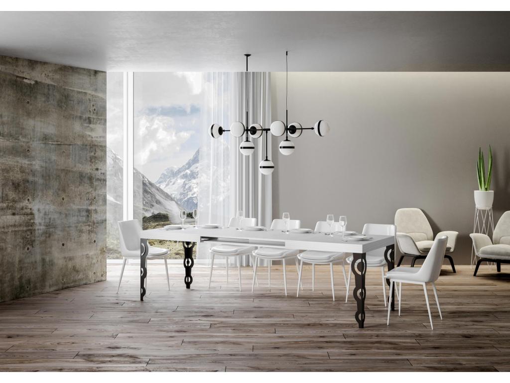 Table extensible 90x180/284 cm Karamay Frêne Blanc cadre Anthracite