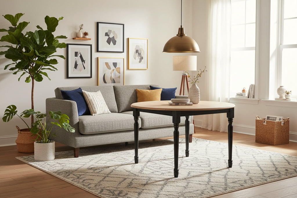 Table extensible ronde bois D115 avec 1 allonge et pieds tournés - VICTORIA