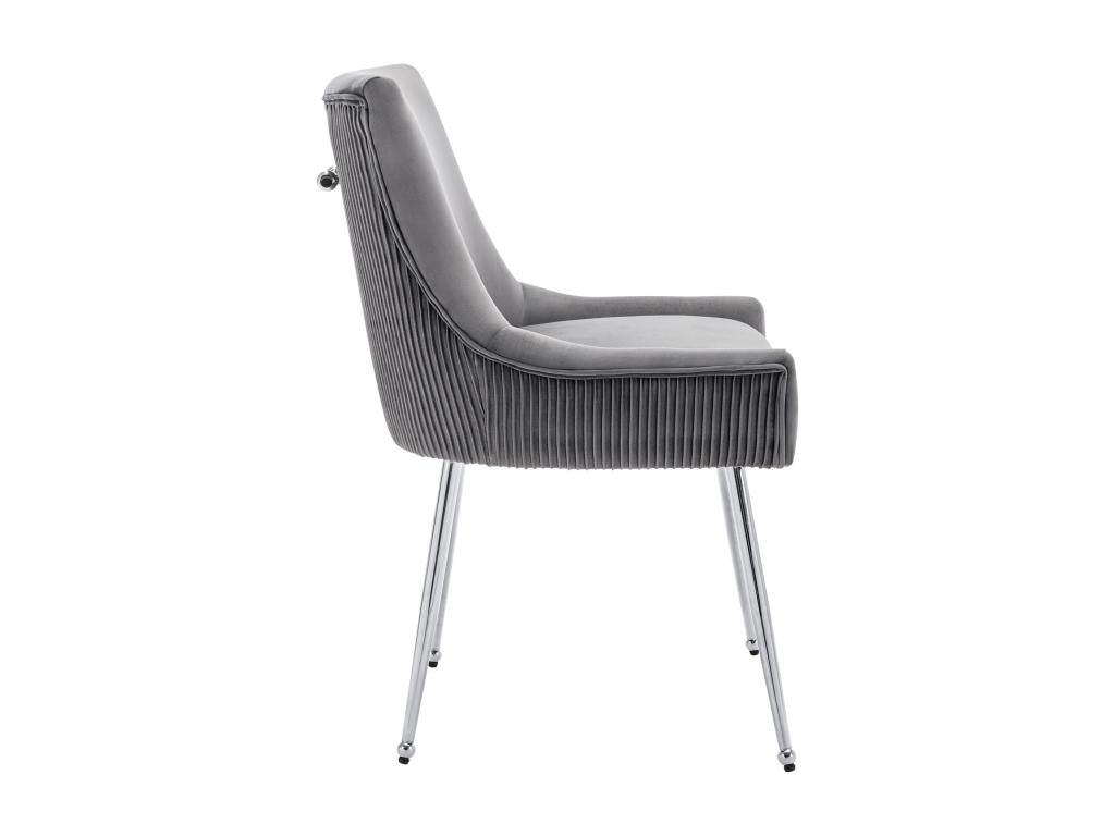 Lot de 6 Chaises rembourrées en velours avec pieds plaqués - Gris / Argenté
