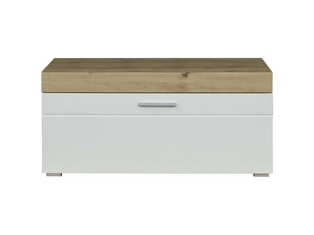 Banc d'entrée 1 abattant décor chêne et blanc brillant L91 cm - Doucezen