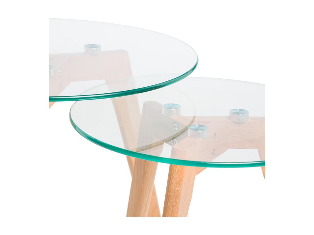 Set de 2 tables basses gigognes verre trempé et bois naturel Doucezen