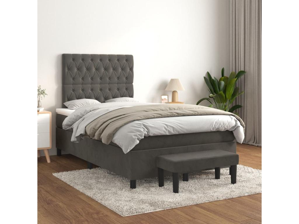Lit à sommier tapissier et matelas Gris foncé 120x200cm Velours