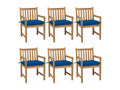 Chaises de jardin 6 pièces avec coussins bleu Bois de teck solide