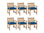 Chaises de jardin 6 pièces avec coussins bleu Bois de teck solide