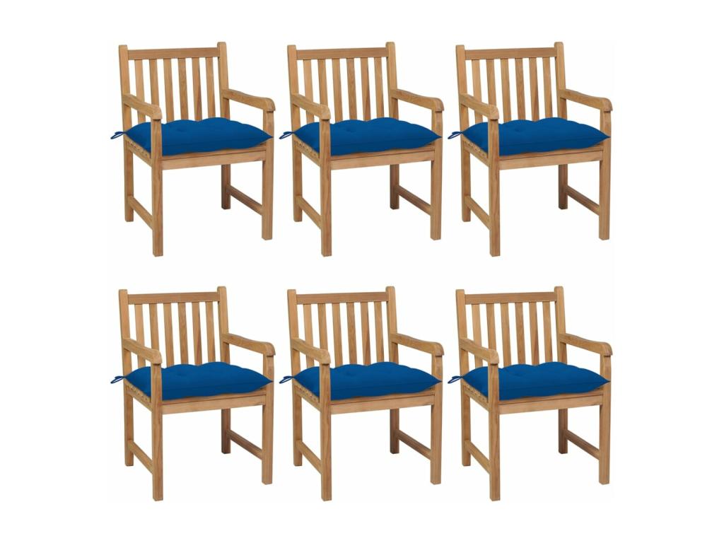 Chaises de jardin 6 pièces avec coussins bleu Bois de teck solide