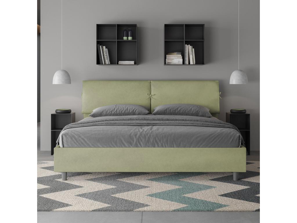 Lit Homzora size coffre rembourré 200x200 microfibre vert Homzora