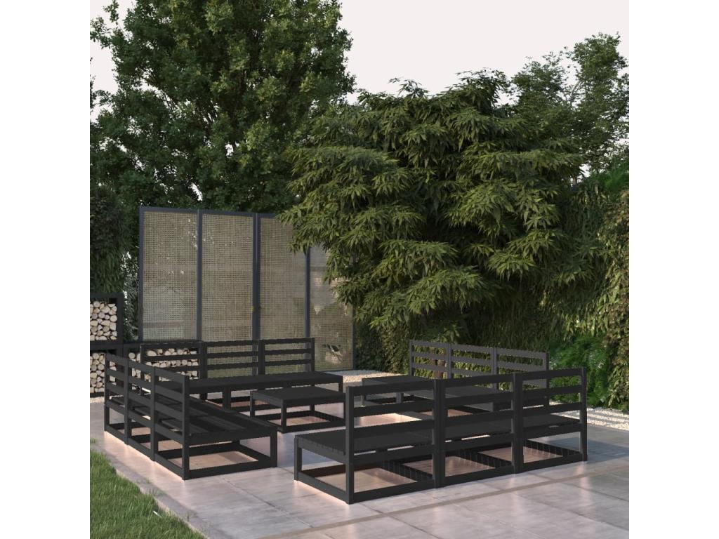 Salon de jardin 13 pcs noir bois de pin massif