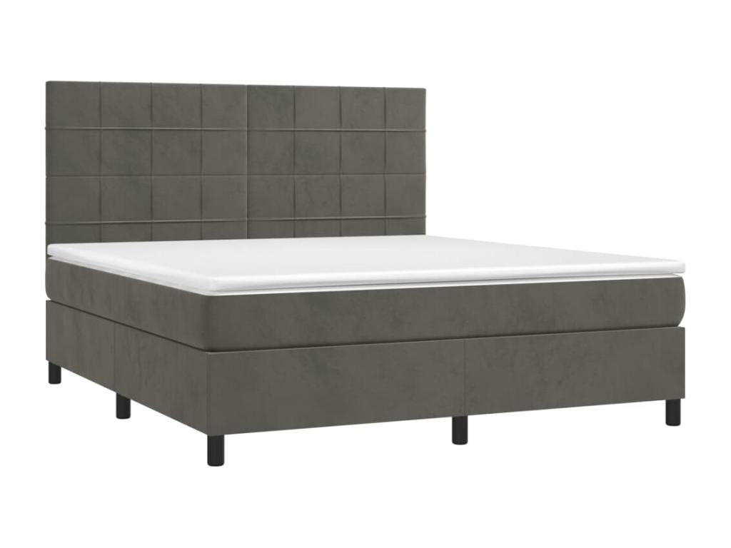 Sommier tapissier matelas et LED Gris foncé 160x200 cm Velours