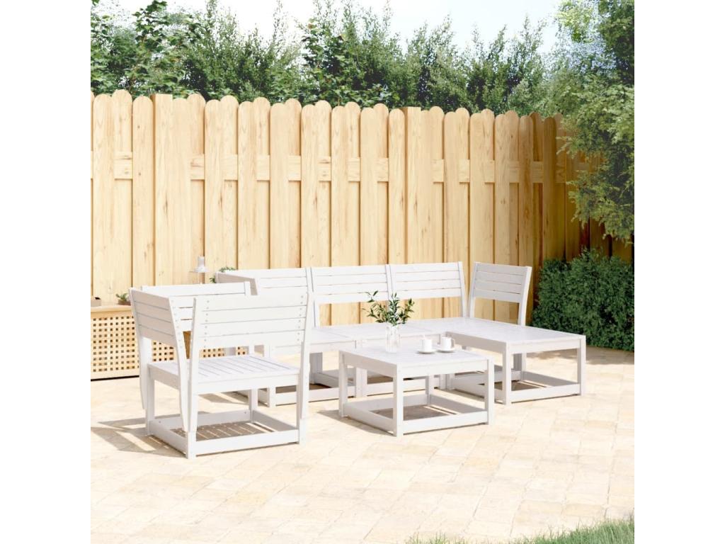 Salon de jardin 5 pcs blanc bois massif de pin