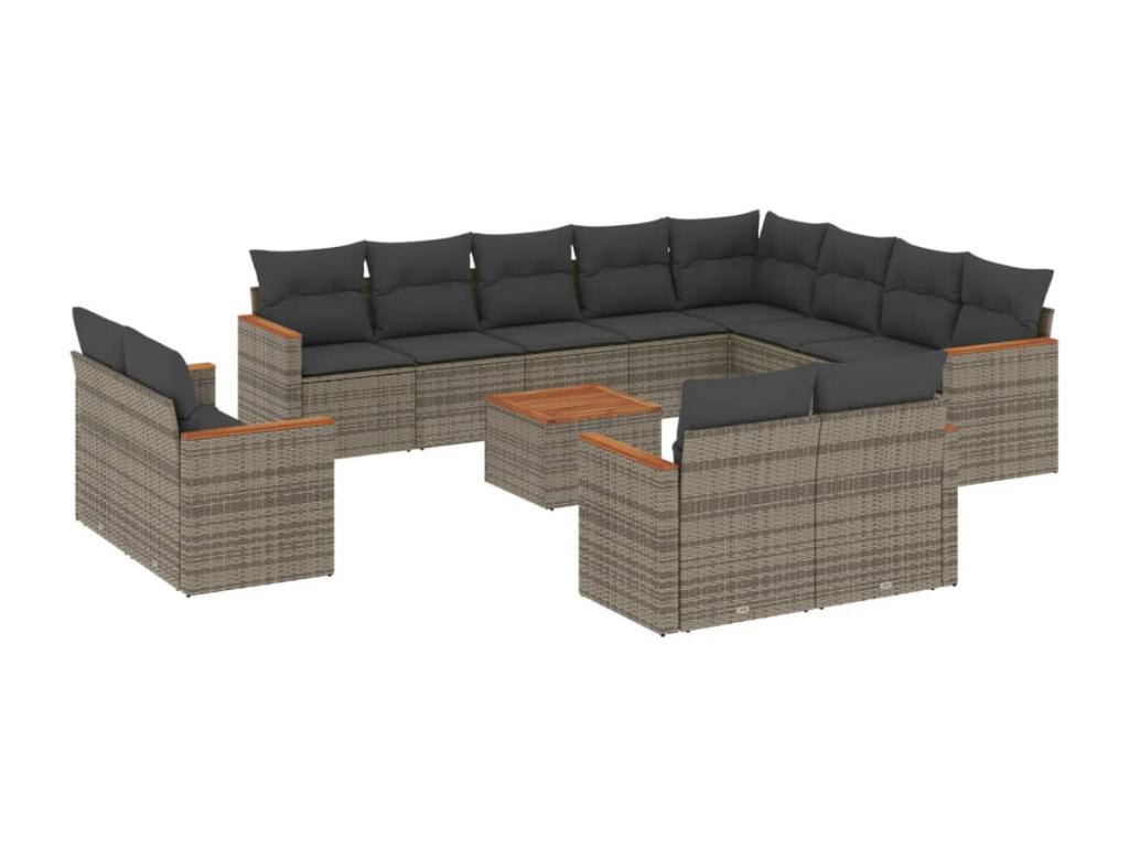 Salon de jardin avec coussins 13 pièces gris résine tressée