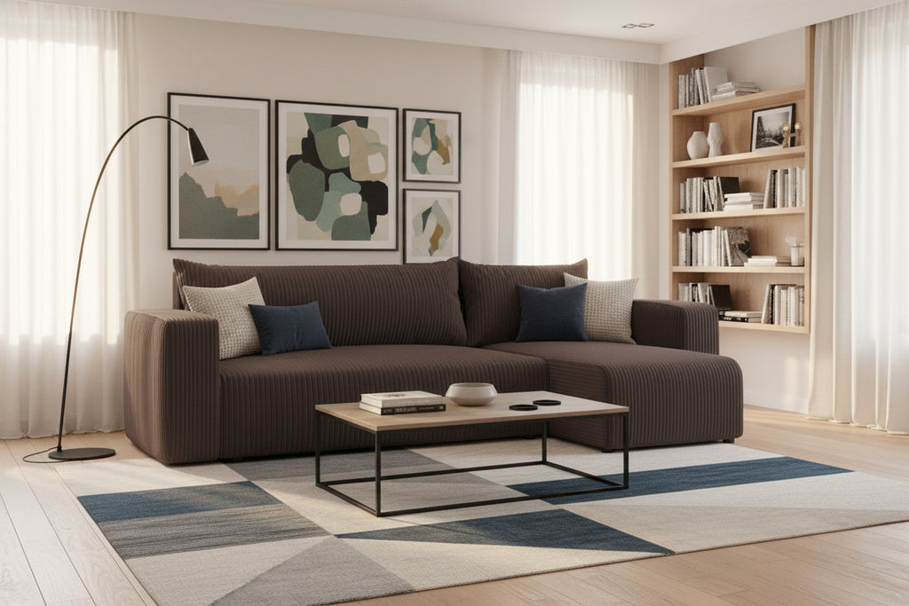 Canapé d'angle Homzora Convertible en tissu Marron