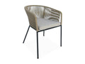 Table de jardin en bois d'eucalyptus- intérieur / extérieur 6 fauteuils en corde beige et métal