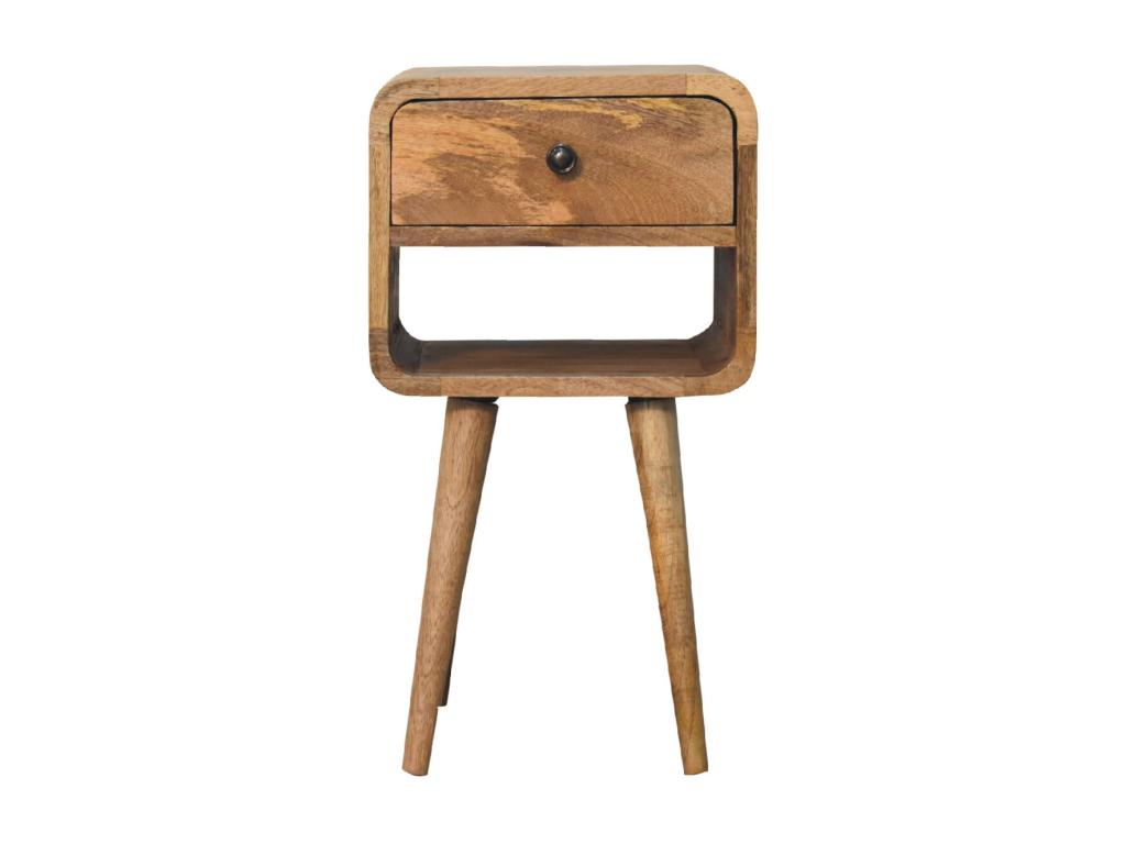 Table de chevet mini en chêne courbée en bas.