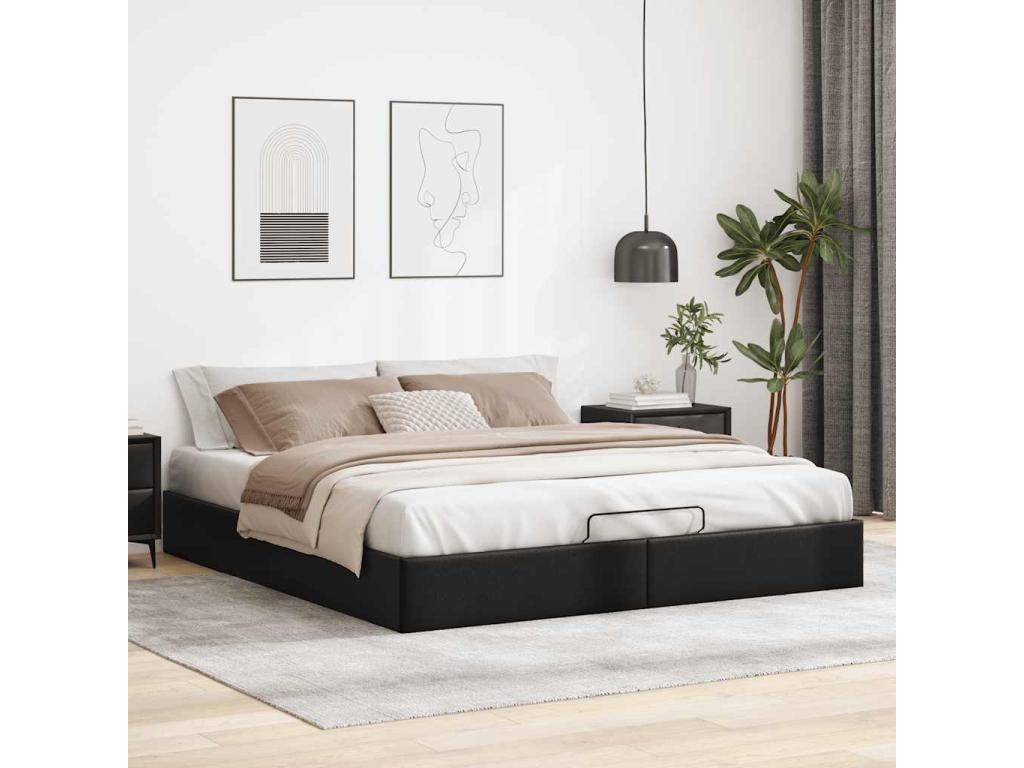 Cadre de lit ottoman sans matelas noir 160x200 cm similicuir