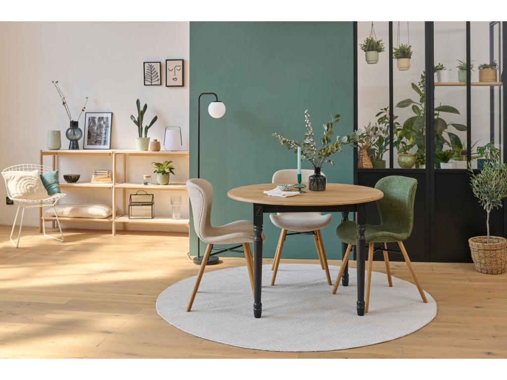 Table extensible ronde bois D115 avec 1 allonge et pieds tournés - VICTORIA
