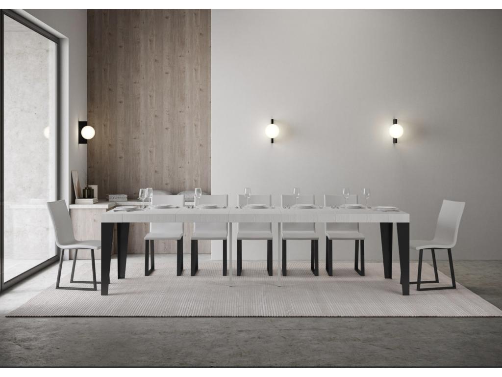 Console extensible design bois et acier mat Homzora-Couleur Marron-Pied et support sur Homzora-3 rallonges fines