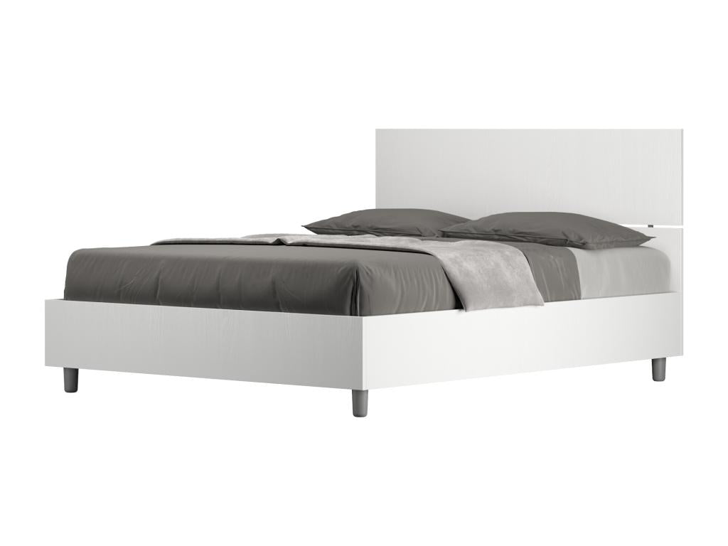 Lit double sans sommier 140x190 tête de lit droite frêne blanc Homzora