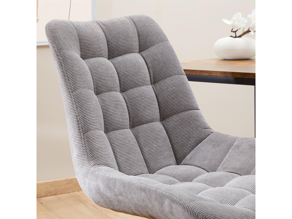 Chaise de bureau Homzora fauteuil en velours côtelé gris avec piétement en métal laqué noir