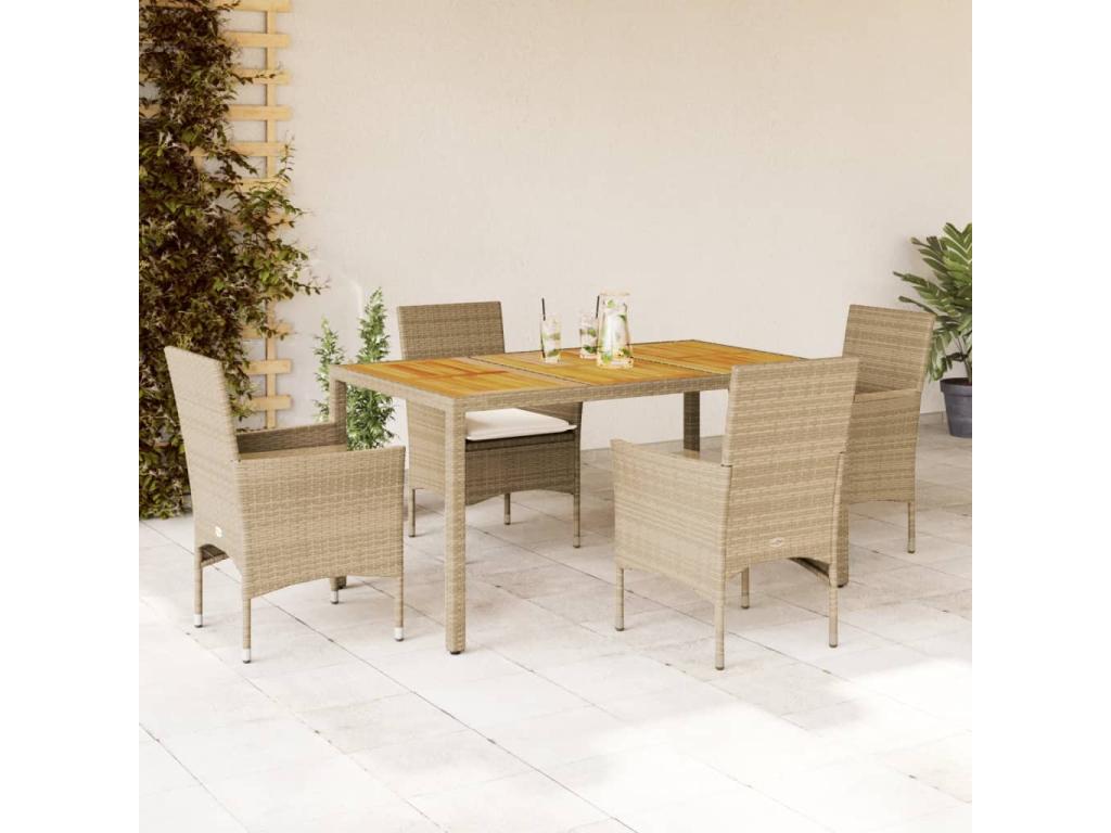 Ensemble à manger de jardin et coussins 5pcs beige rotin Doucezen