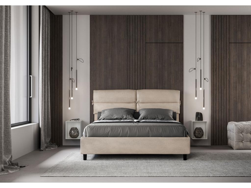 Lit avec sommier rembourré 160x190 microfibre sable Doucezen