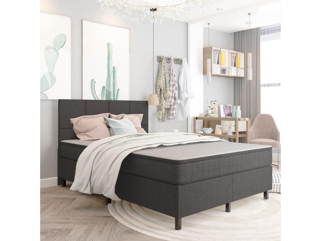 Sommier tapissier Gris foncé Tissu 180x200 2