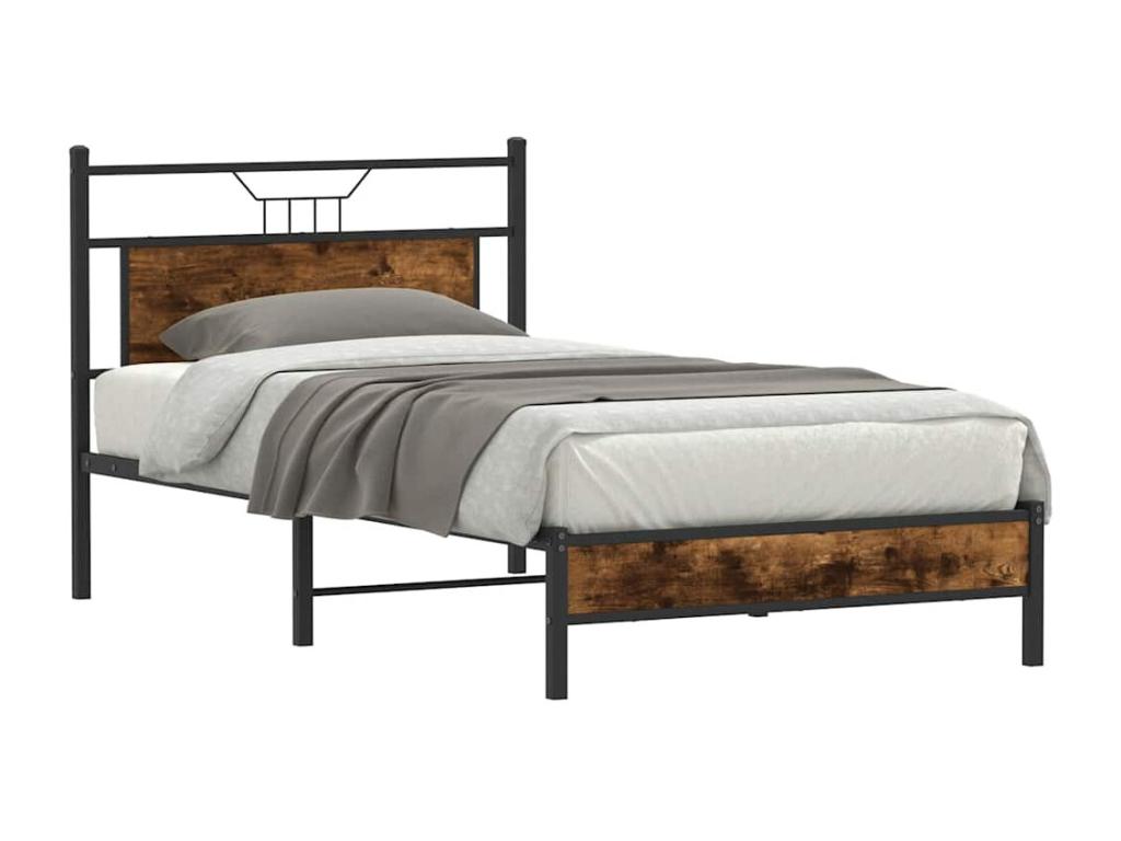 Cadre de lit sans matelas chêne fumé 107x203 cm bois ingénierie