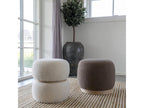 Homzora - Pouf Rond en Tissu Bouclé Blanc Ceinturé en MDF