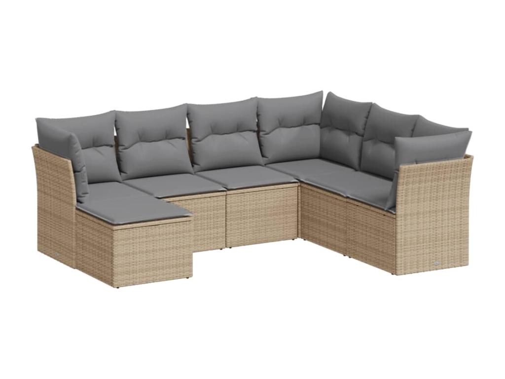 Salon de jardin avec coussins 7 pcs beige résine tressée