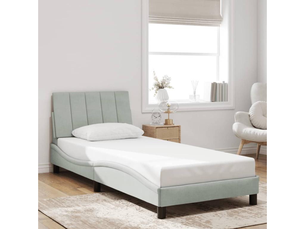 Cadre de lit sans matelas gris clair 90x200 cm velours