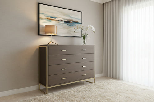 Buffet 5 Tiroirs / 1 Porte Homzora 112cm Marron / Or