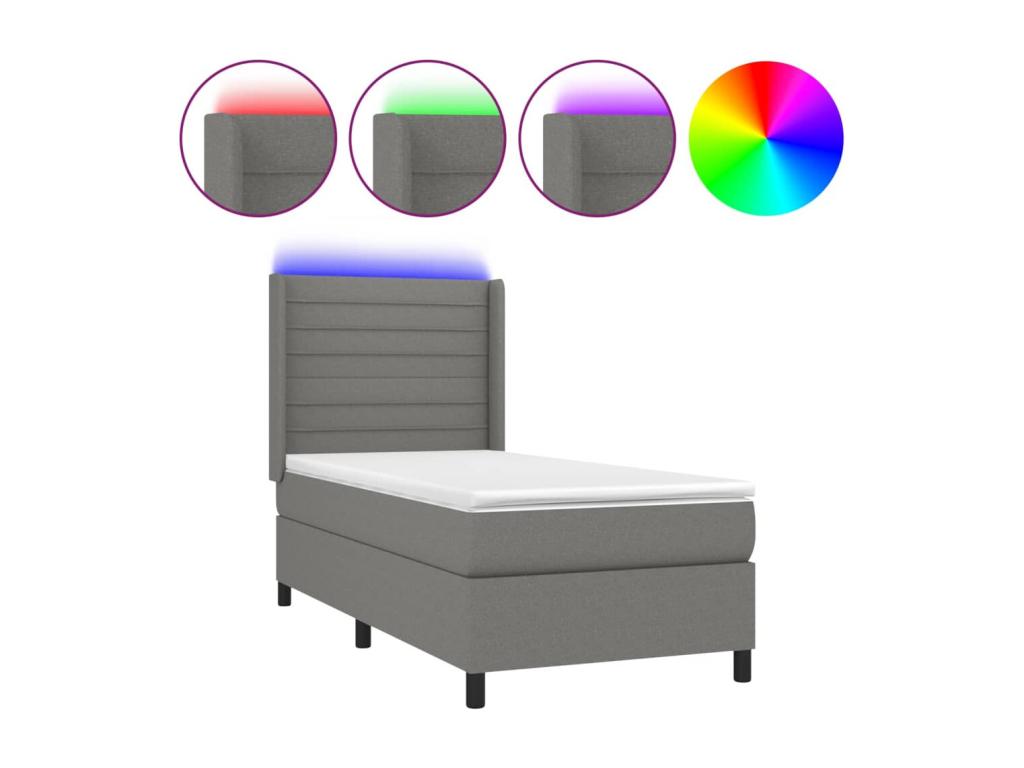Sommier tapissier avec matelas et LED Gris foncé 80x200cm Tissu