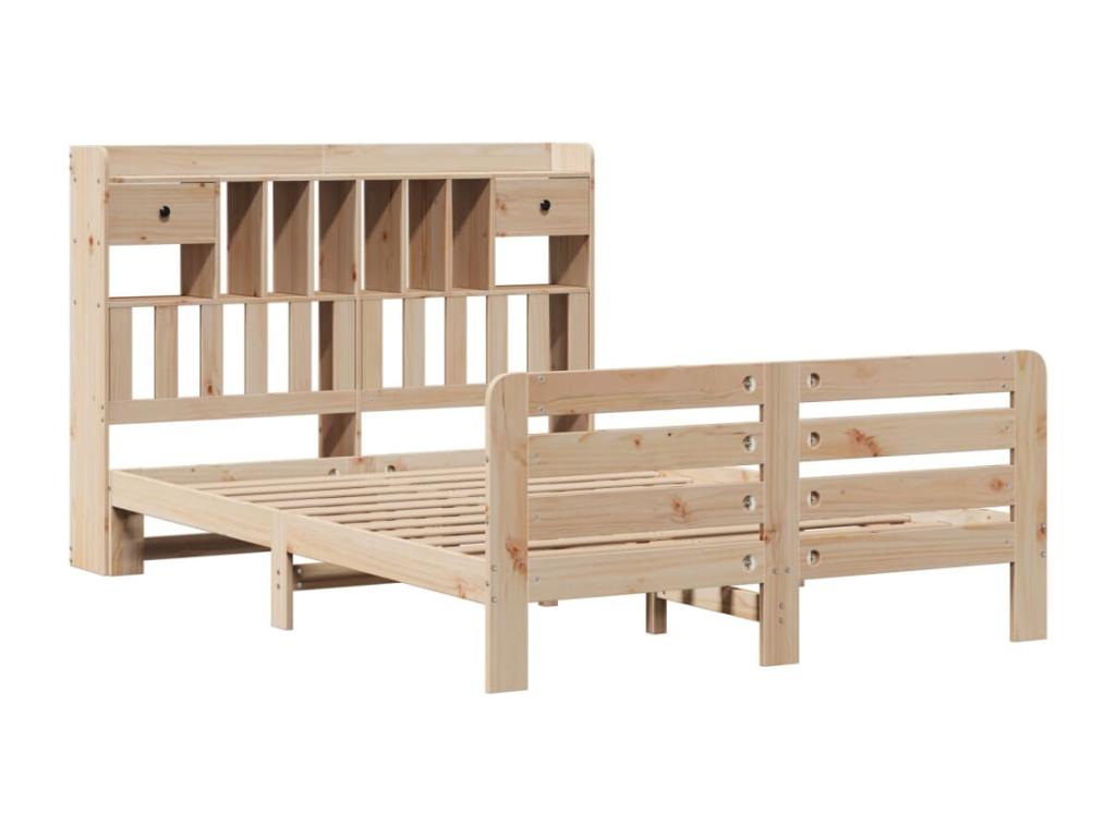 Lit bibliothèque sans matelas 140x190 cm bois de pin massif
