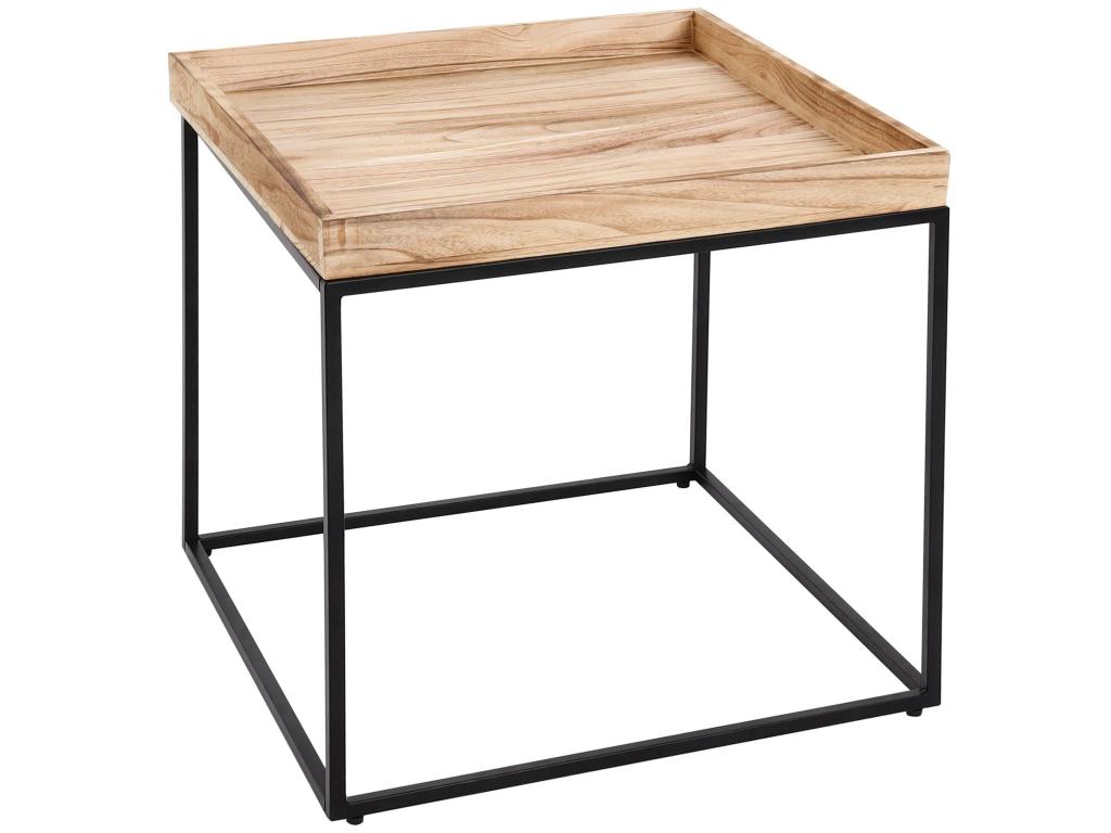 Table d'appoint Homzora-K71 - table basse table - certifiée Homzora bois de paulownia métal 60x60x60cm - couleur naturelle