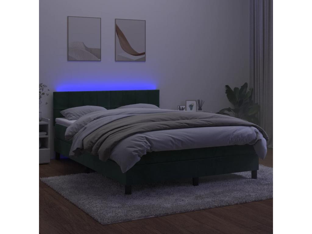 Sommier tapissier matelas et LED Vert foncé 140x200 cm Velours
